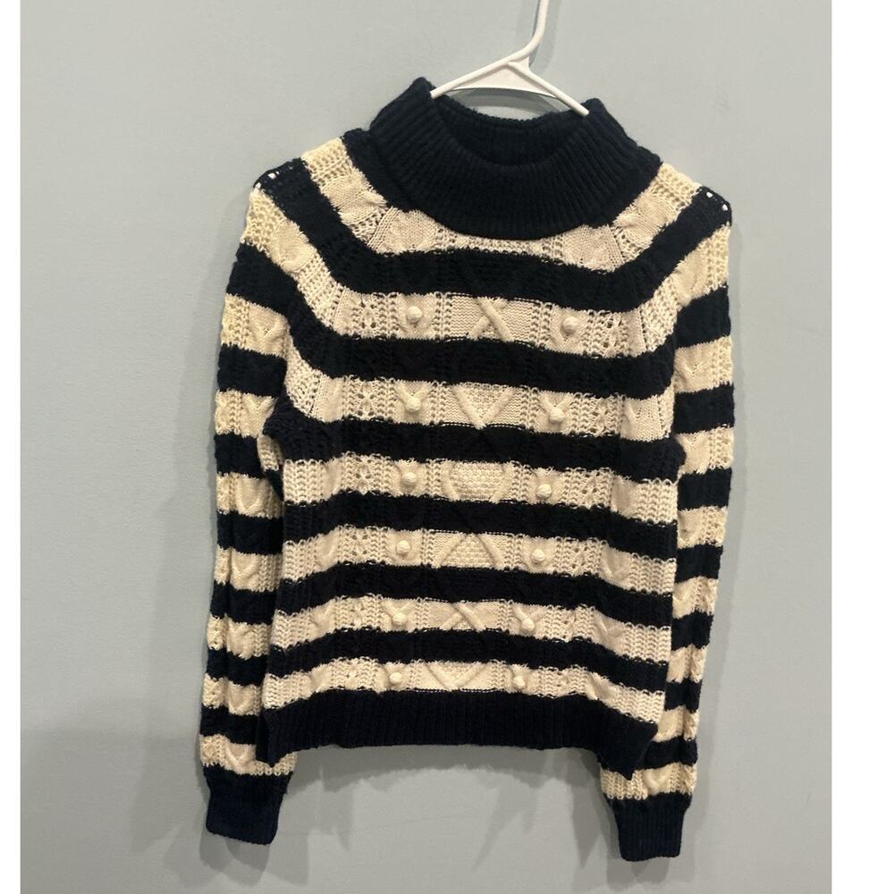 J.CREW Womens Lambswool Popcorn Cable Knit Sweater Size Small Striped Bauble‎